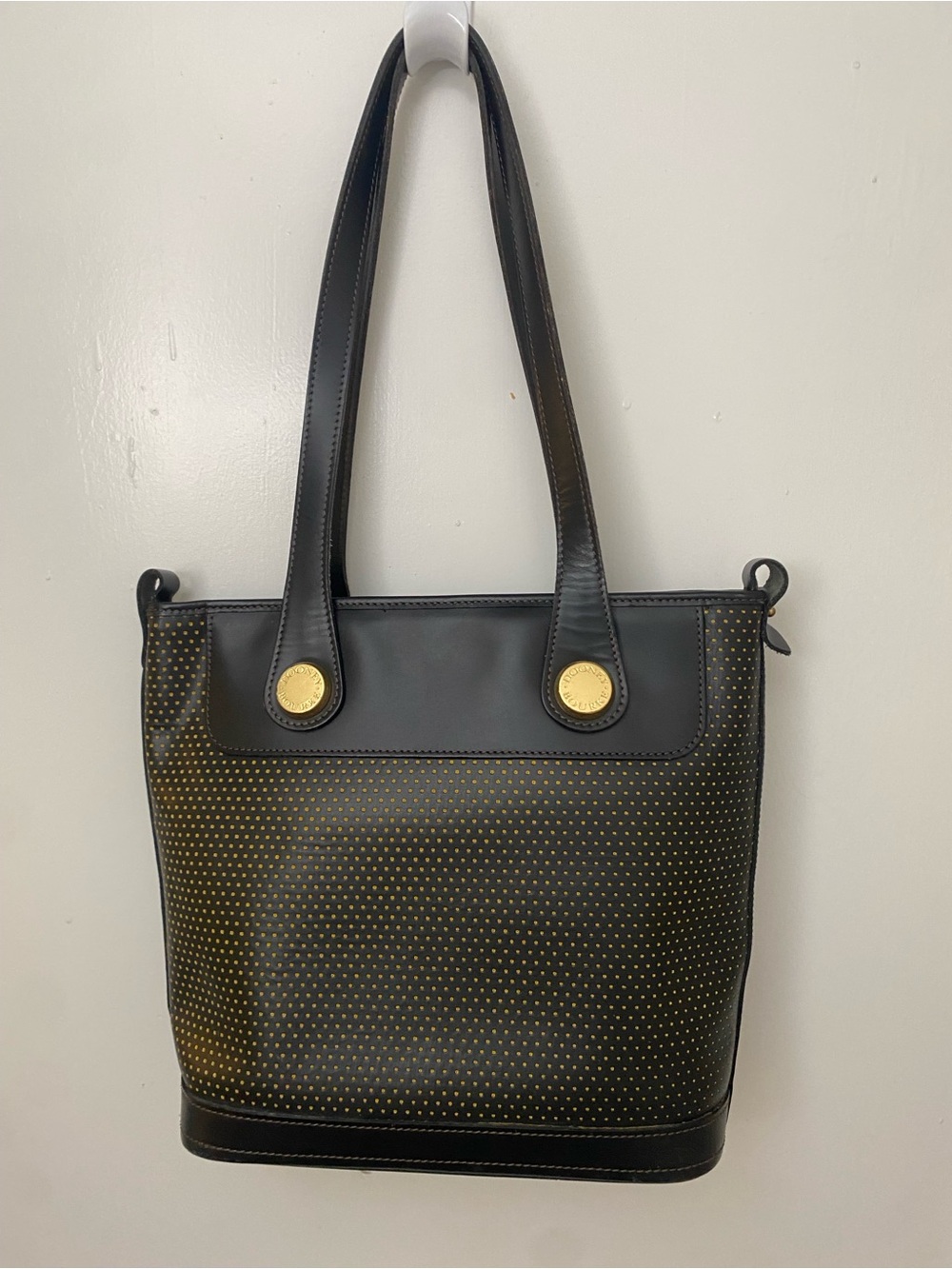 Dooney & Bourke Cabriolet Black Perforated Leather Top Zip Tote Bag